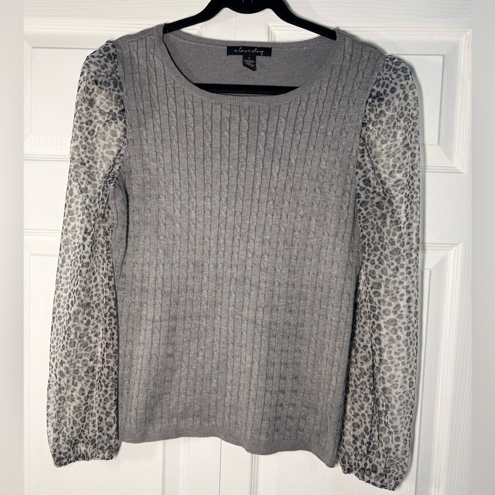 Gray Leopard Sleeve Women's Sweater